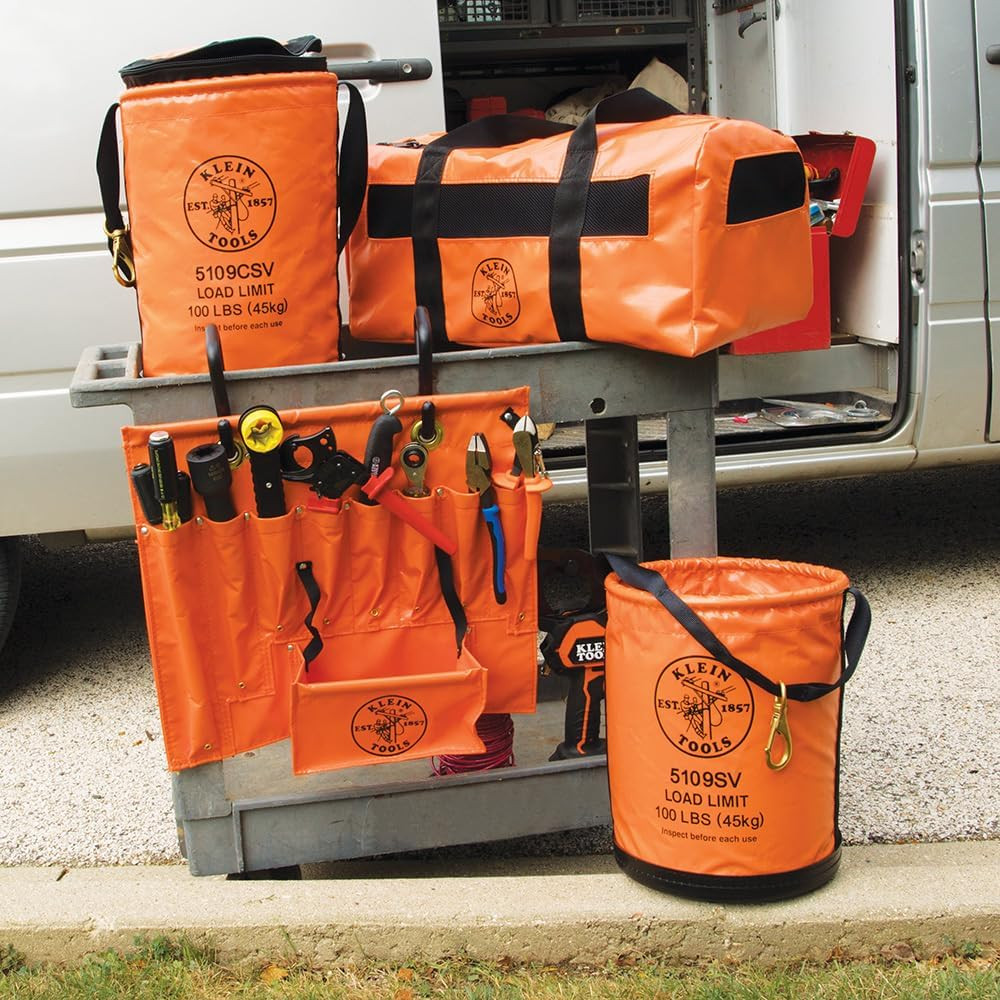 Klein Tools 5109SV Tool Bucket, Vinyl Lineman Bucket with Swivel Snap and Web Ha