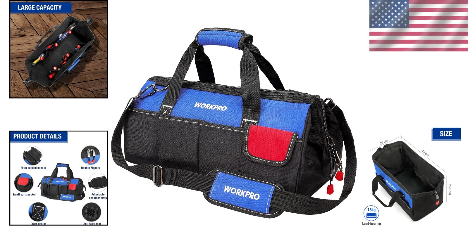 Professional 18-Inch Tool Bag with Convenient Adjustable Strap & Tool Loops