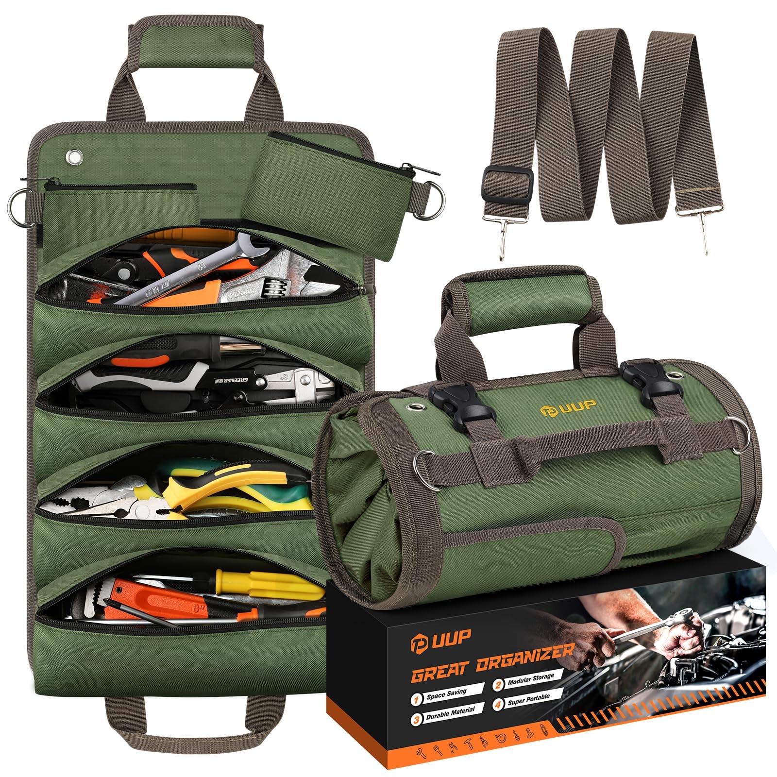 UUP Heavy Duty Tool Bag Roll Up – Portable Foldable Organizer