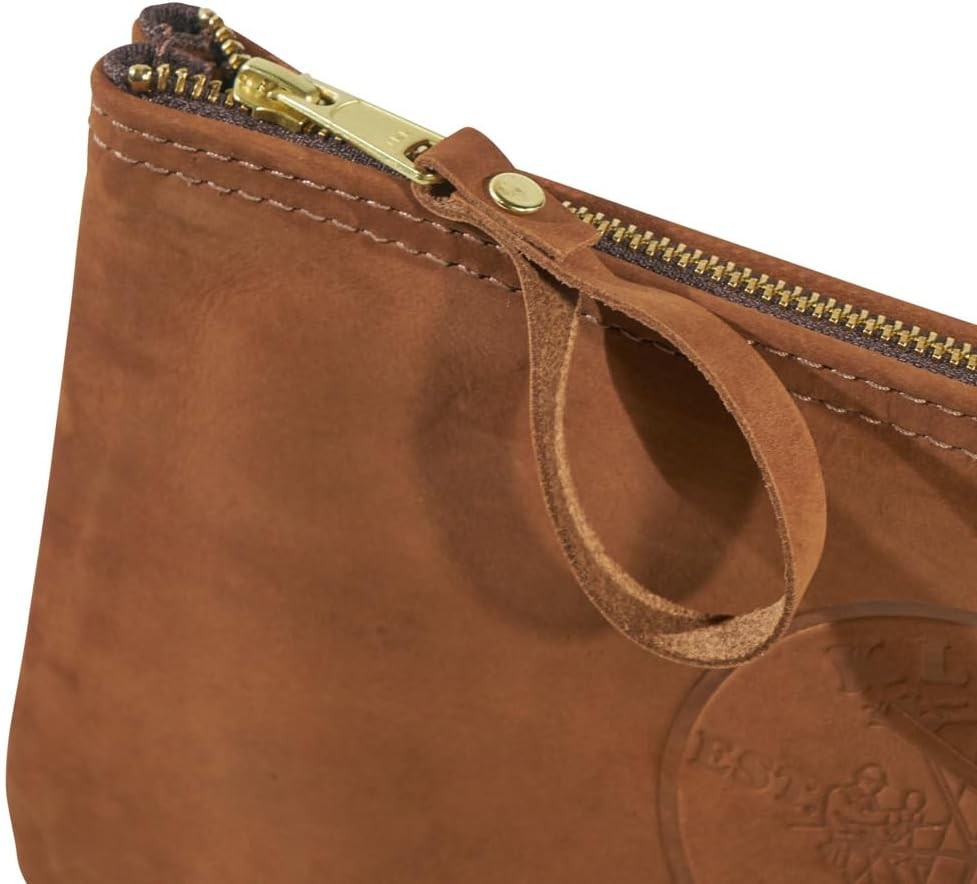 Klein Tools 5139L Zipper Bag, Top-Grain Leather Tool Pouch with Strong Brown