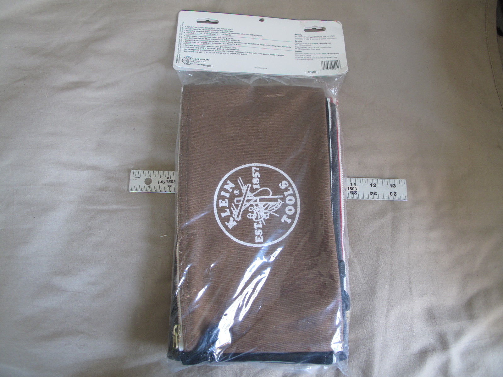 (1) NEW Klein Tools Canvas Zipper Bag 4-pack 12-1/2″ x 7″ Red Gray Brown Black