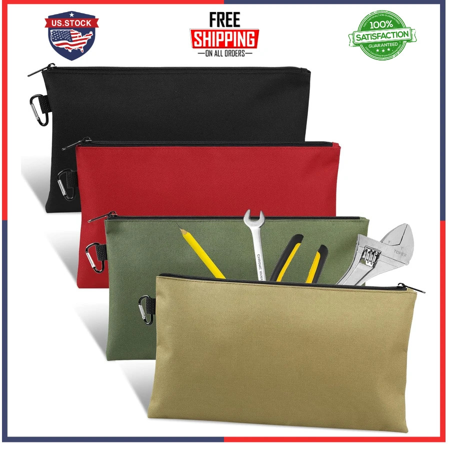 4 Pack 12 Inch Tool Pouch Zipper Storage Bag Multipurpose Organizer with Cara…