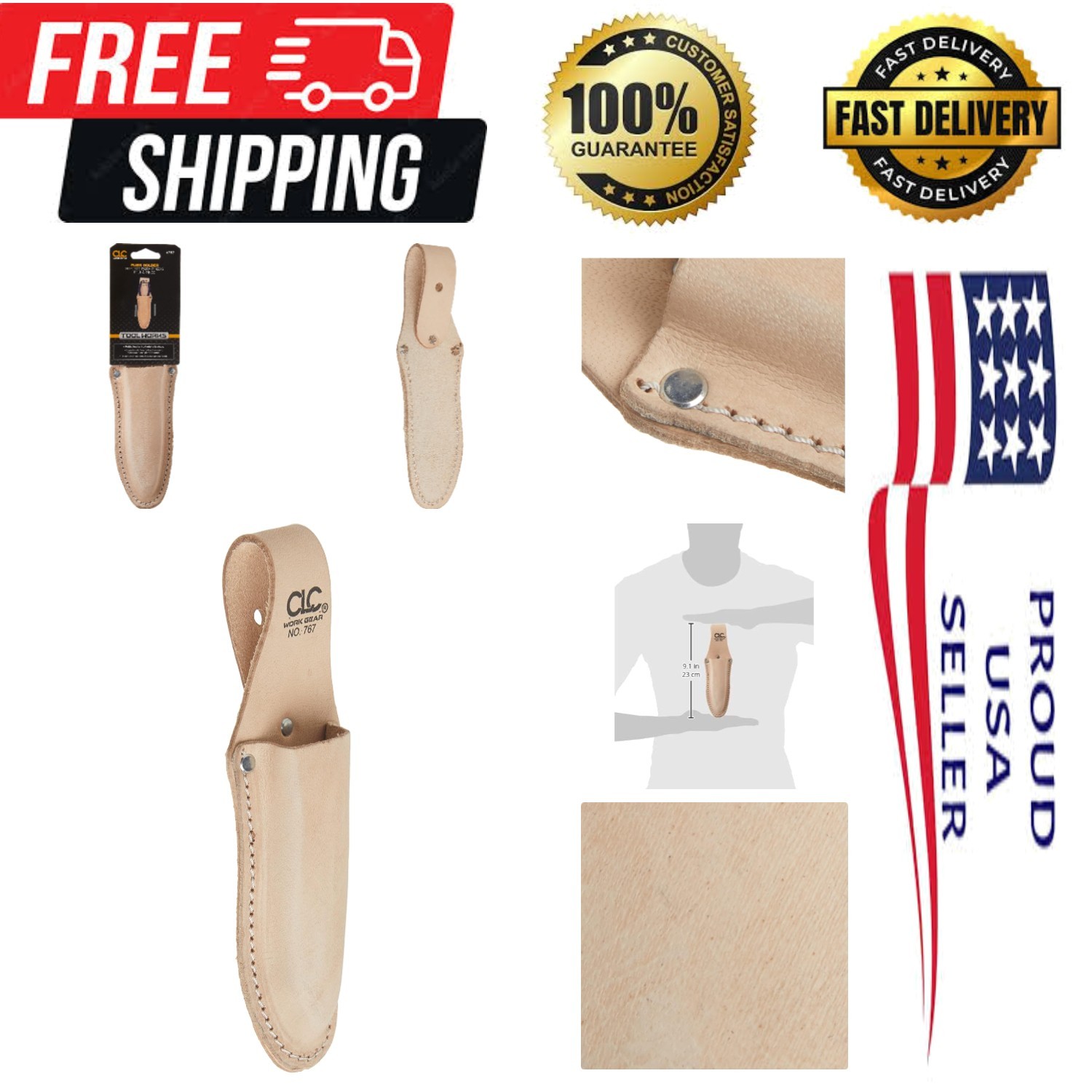 Elegant CLC 767 Tan Leather Plier Holder, Slip Pocket Design for Easy Access