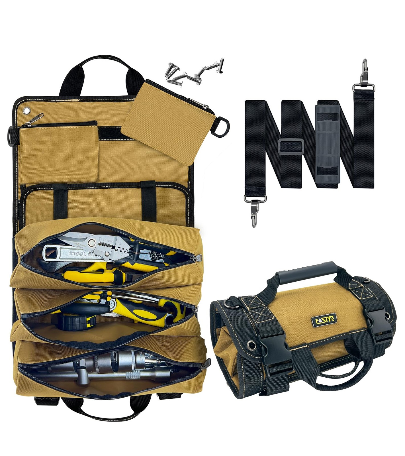 Large Roll Up Tool Bag Organizer 13 Pocket Pouch Heavy Duty Carrier Bag