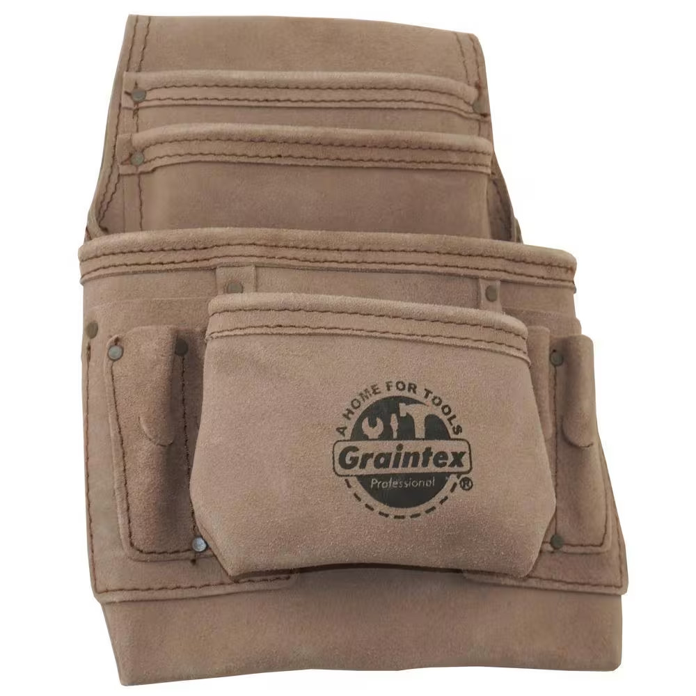10-Pocket Beige Leather Suede Nail & Tool Pouch
