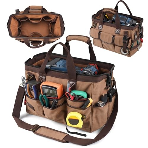 14 Inch Portable Electrician Tool Bag 21 Pockets – Heavy Duty 16OZ Canvas