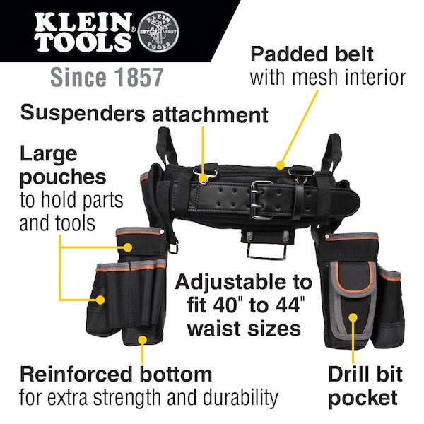 Klein Tools 55429 Black Ballistic Nylon Tool Belt, 26 Pockets, 55429