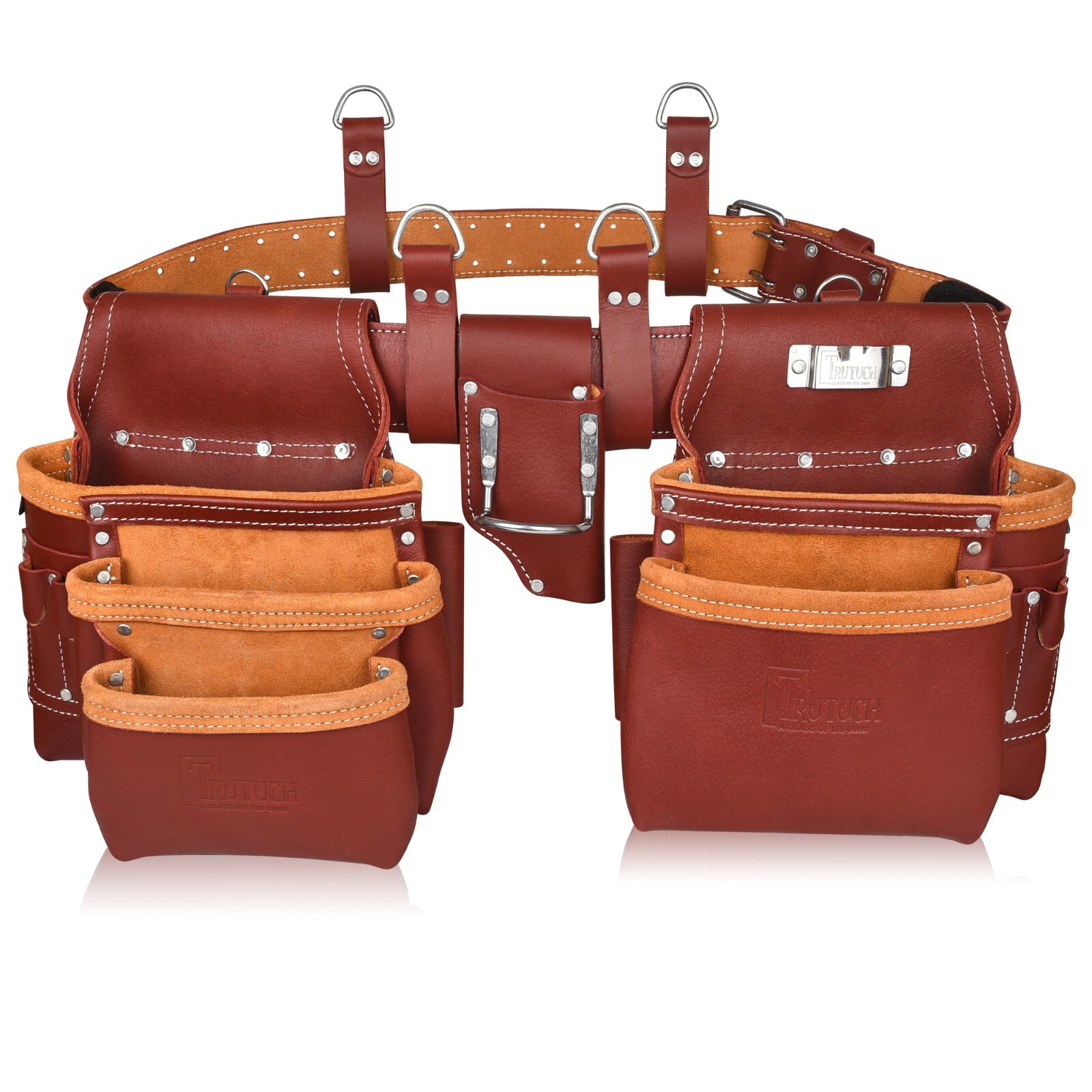 Trutuch Maroon Leather Tool Belt with Suspender | Framers Tool Bag | Tool Belt