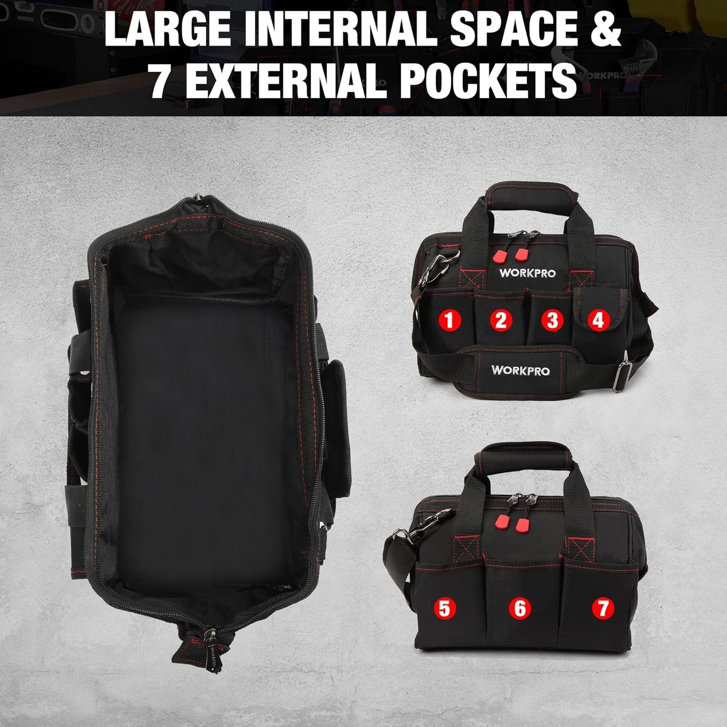 12-Inch Tool Storage Bag with 7 Pockets and Padded Strap for Comfort