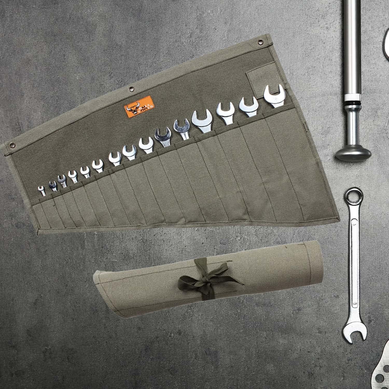 Wrench Roll Up Canvas Bull Tools Holder Storage Organizer 16 Pockets