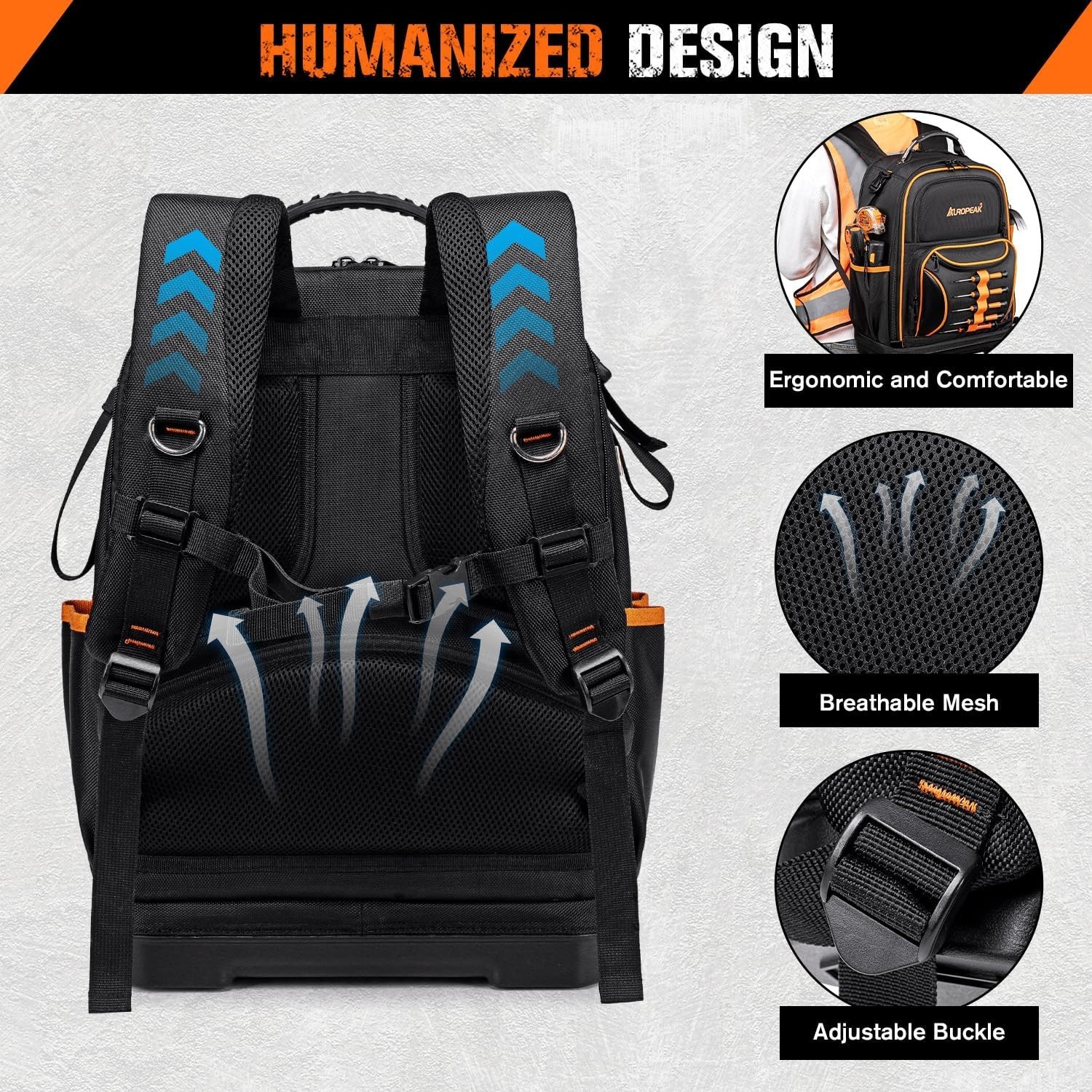 Durable Waterproof 73 Pocket Tool Backpack with Laptop Compartment – Heavy Duty