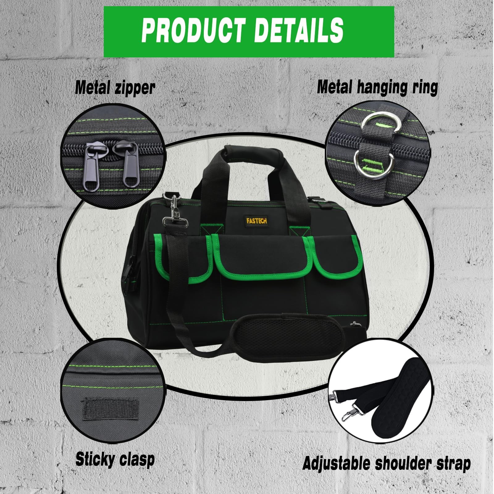 20 Inch Tool Bag With Comfortable Shoulder Straps, Waterproof Wide Mouth Tool…