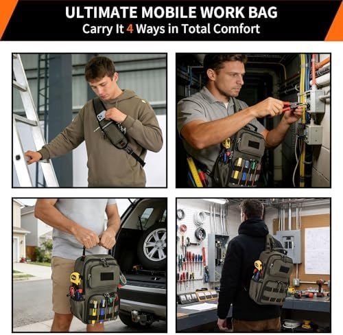 Tactical Electrician & HVAC Tool Chest Bag with 3-Point Harness, 15-Pocket 1680D