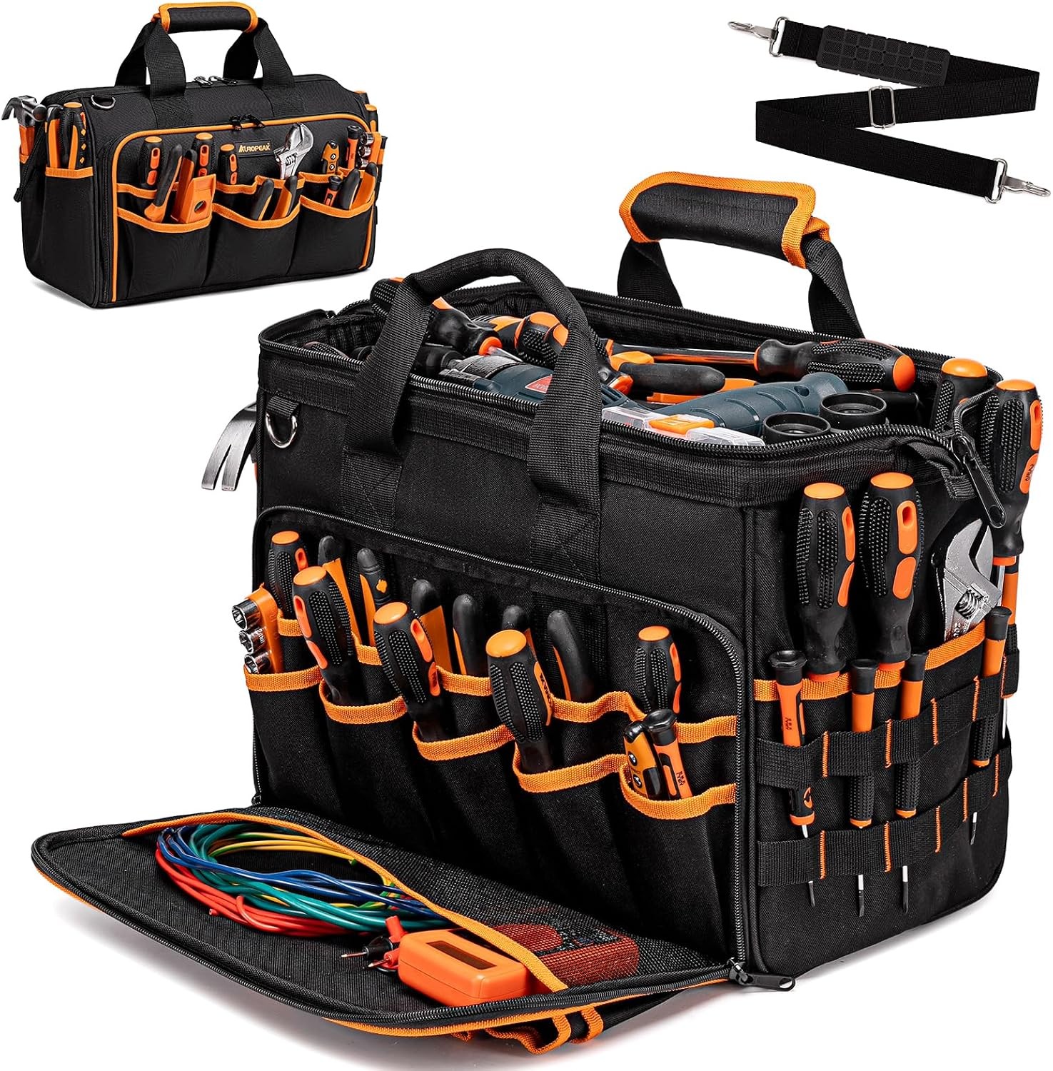 17-Inch Electrician Tool Bags Men 46-Pocket Heavy Duty Tool Bag Foldable