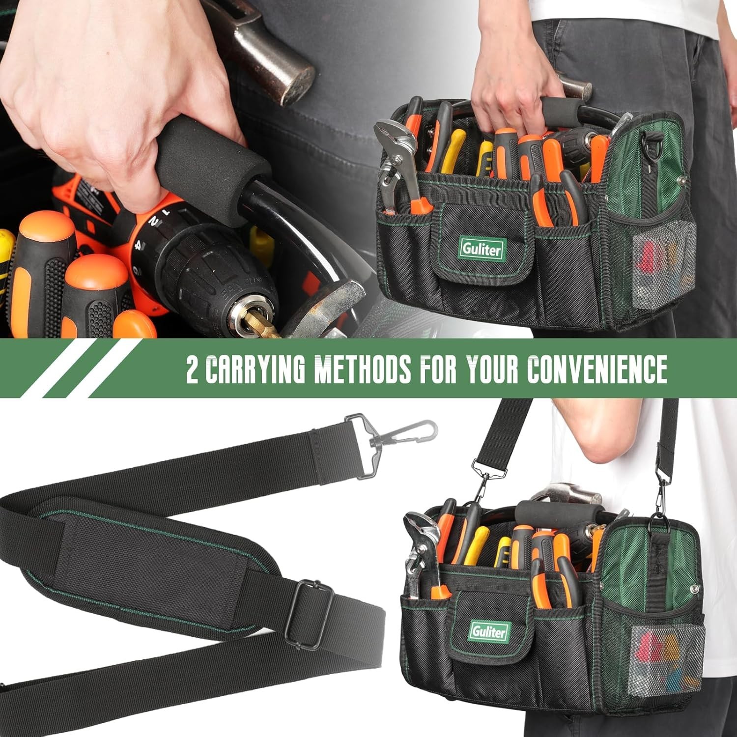 11 Inch Small Tool Bag, Open Top Tool Tote with Stainless Steel Handle and Ad…