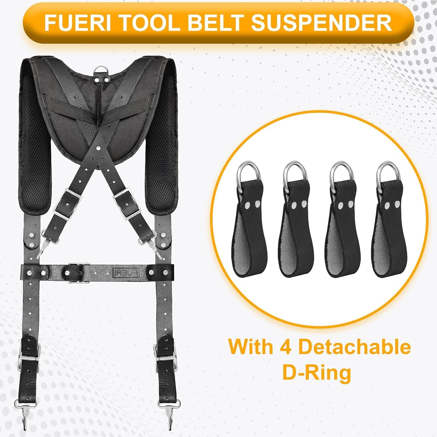 Leather Tool Belt With Suspenders Adjustable Padded Carpenter Tool Pouch Bag