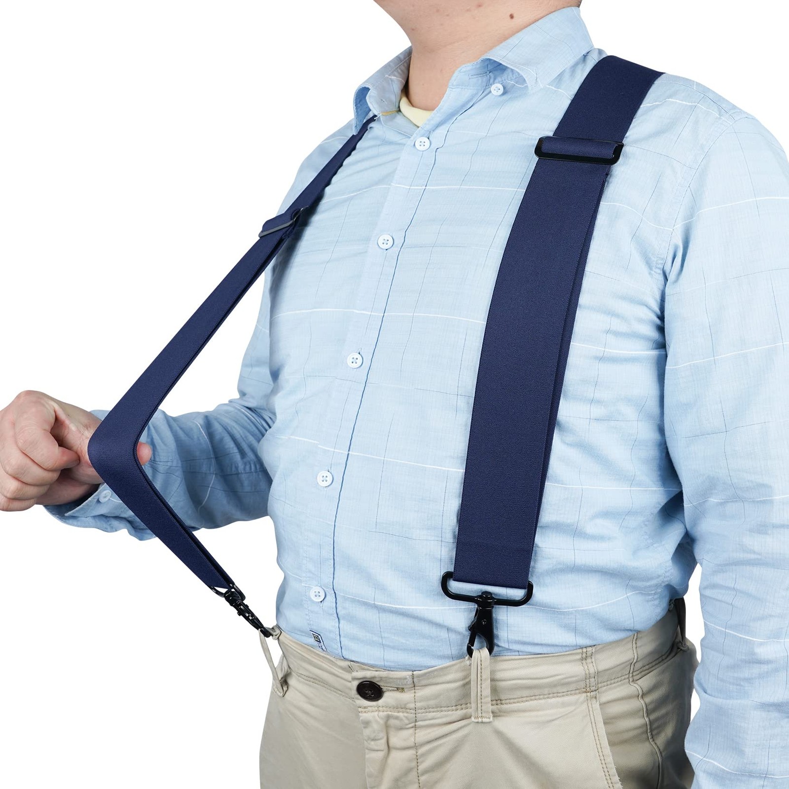 MELOTOUGH Men’s Suspenders Fully Elastic 2 Inch Wide X-Back 2 inch, Navy Blue