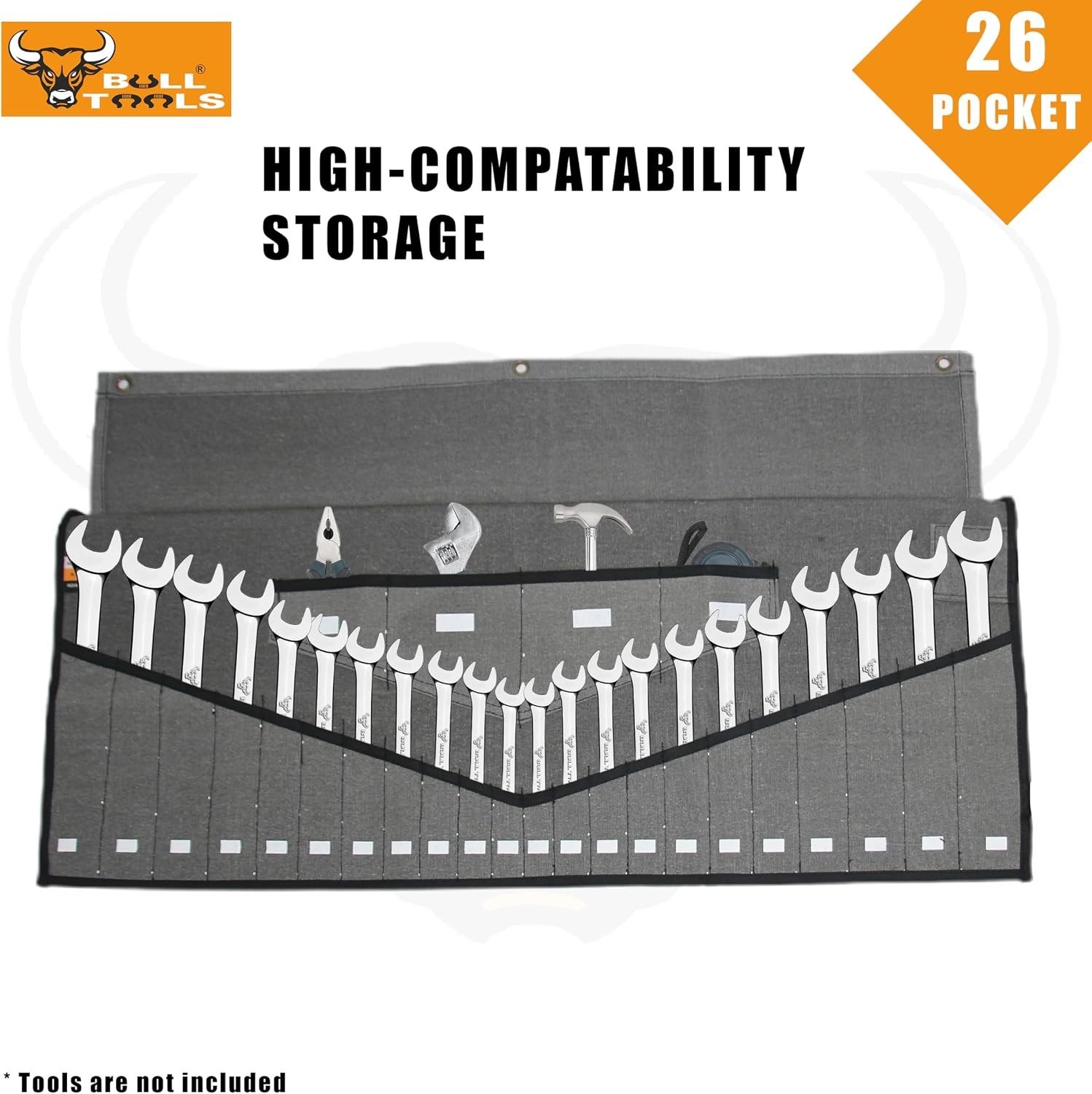 Portable Wrench Roll Tool Bag – 26 Pocket Organizer in Durable Cotton Canvas