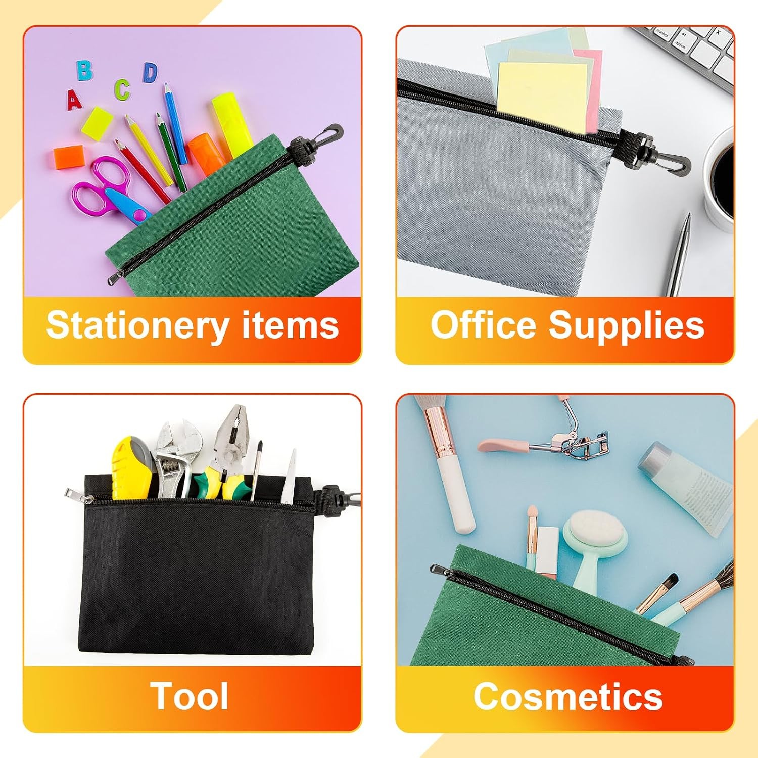 3 Pack Small Zipper Tool Pouch Utility Multipurpose Storage Organizer Durable