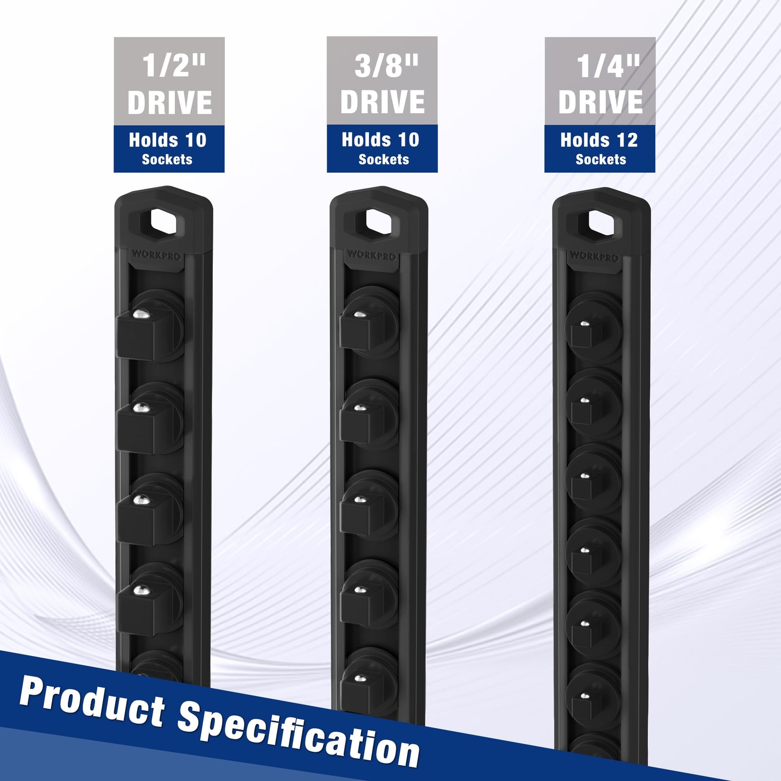 WORKPRO Magnetic Socket Organizer, 3/8-Inch Drive Aluminum 3/8″ DR, Black