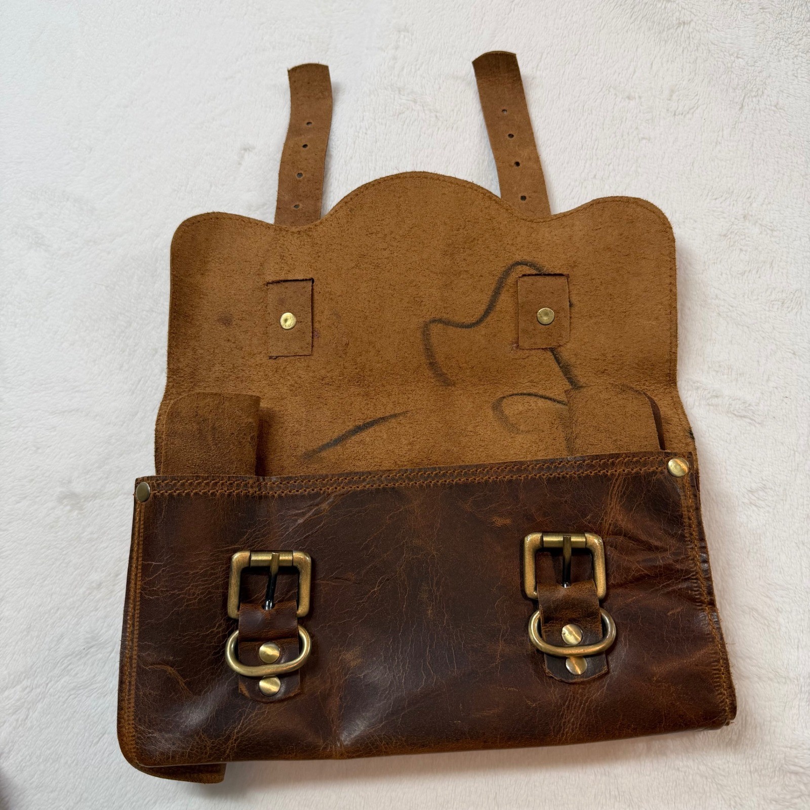 Unbranded Leather Handlebar Tool Bag Brown Good Distressed Buckle Moto Accessory