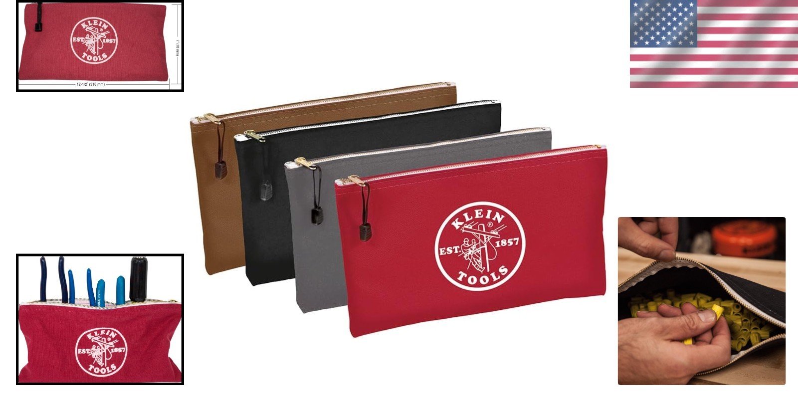 Tool Storage Pouch Set 12.5 x 7 Inch Assorted Colors Durable Canvas 4 Pack