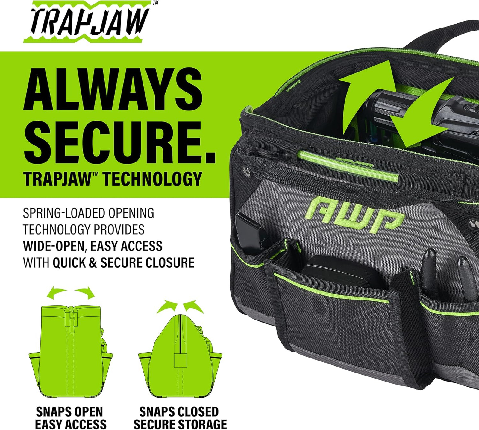 Tool Bag, Black, Durable Water-Resistant 600 Denier Polyester, Contractor, 14