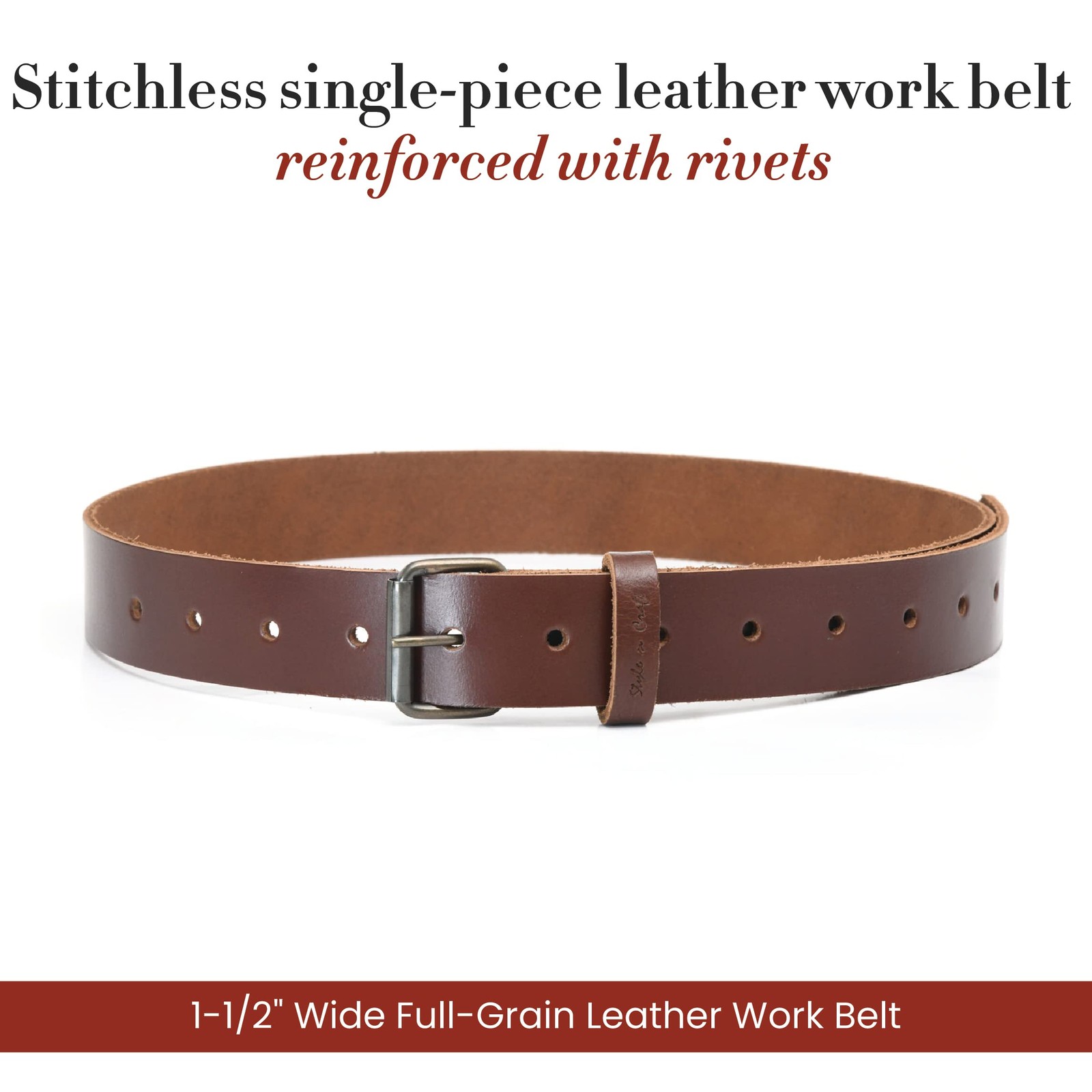 FullGrain Leather Work Belt Durable Rugged Dark Tan 98051 1.5 Inch Wide
