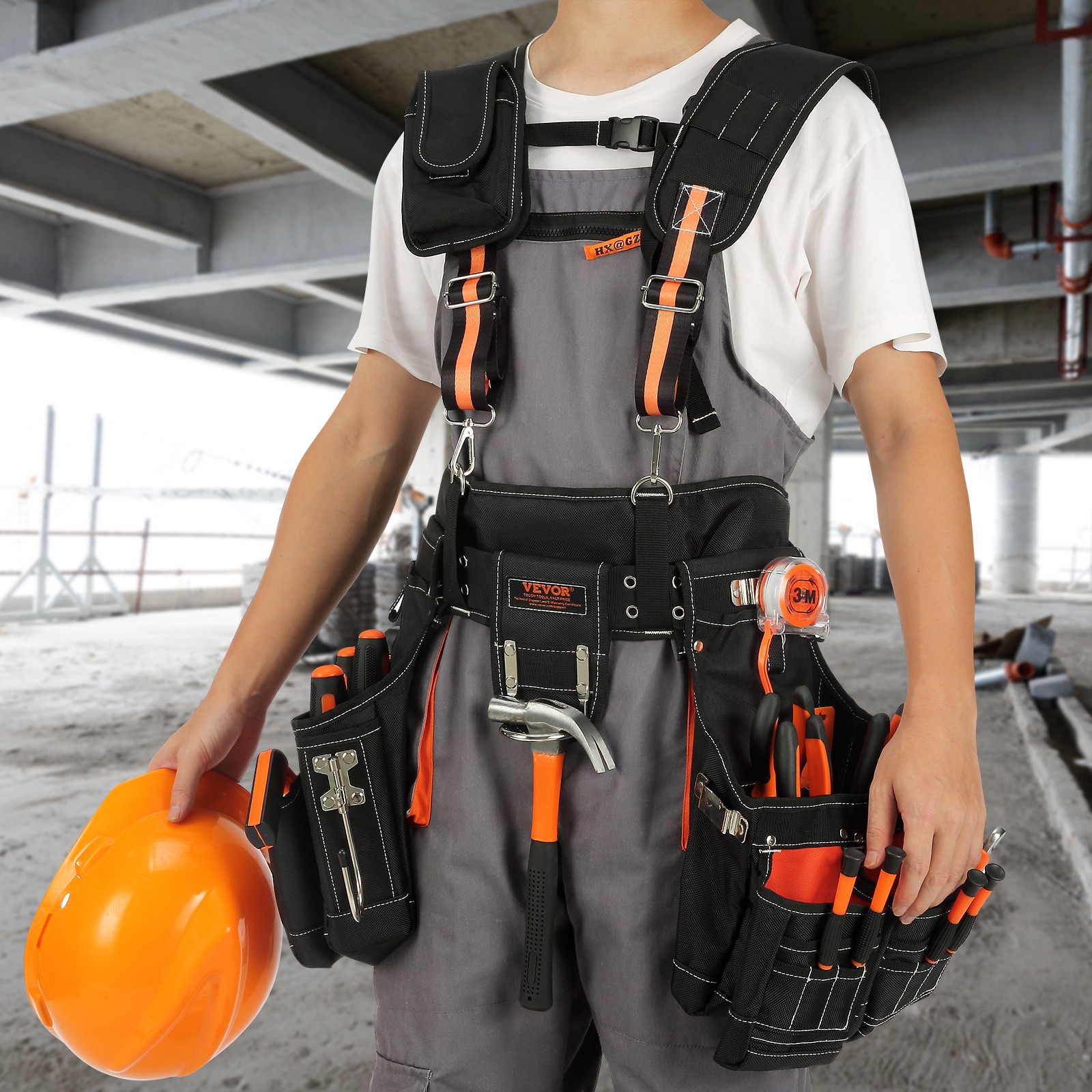 VEVOR Tool Belt with Suspenders Adjustable Carpenter Tool Pouch 1680D Polyester