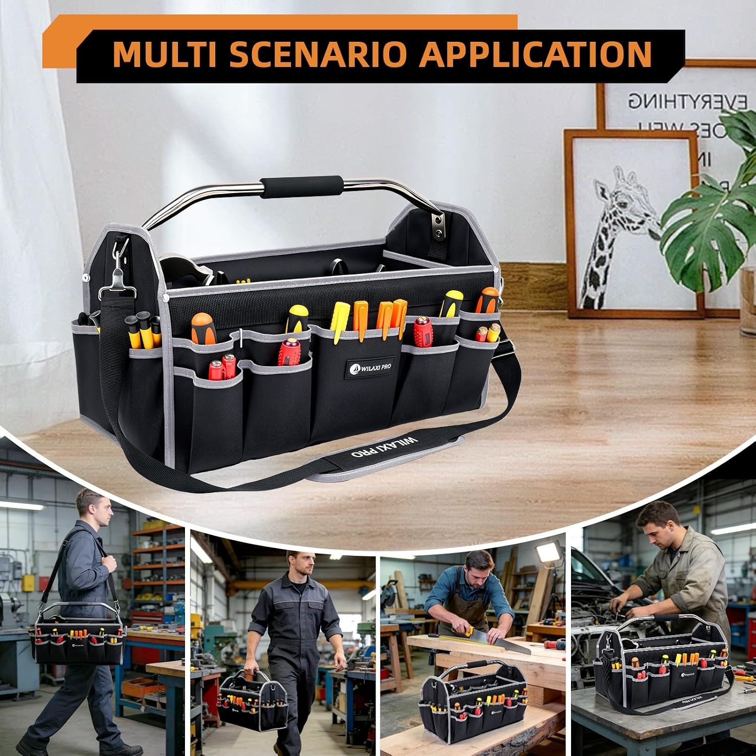 Versatile 20in Heavy Duty Tool Organizer with Adjustable Strap & Padded Handle