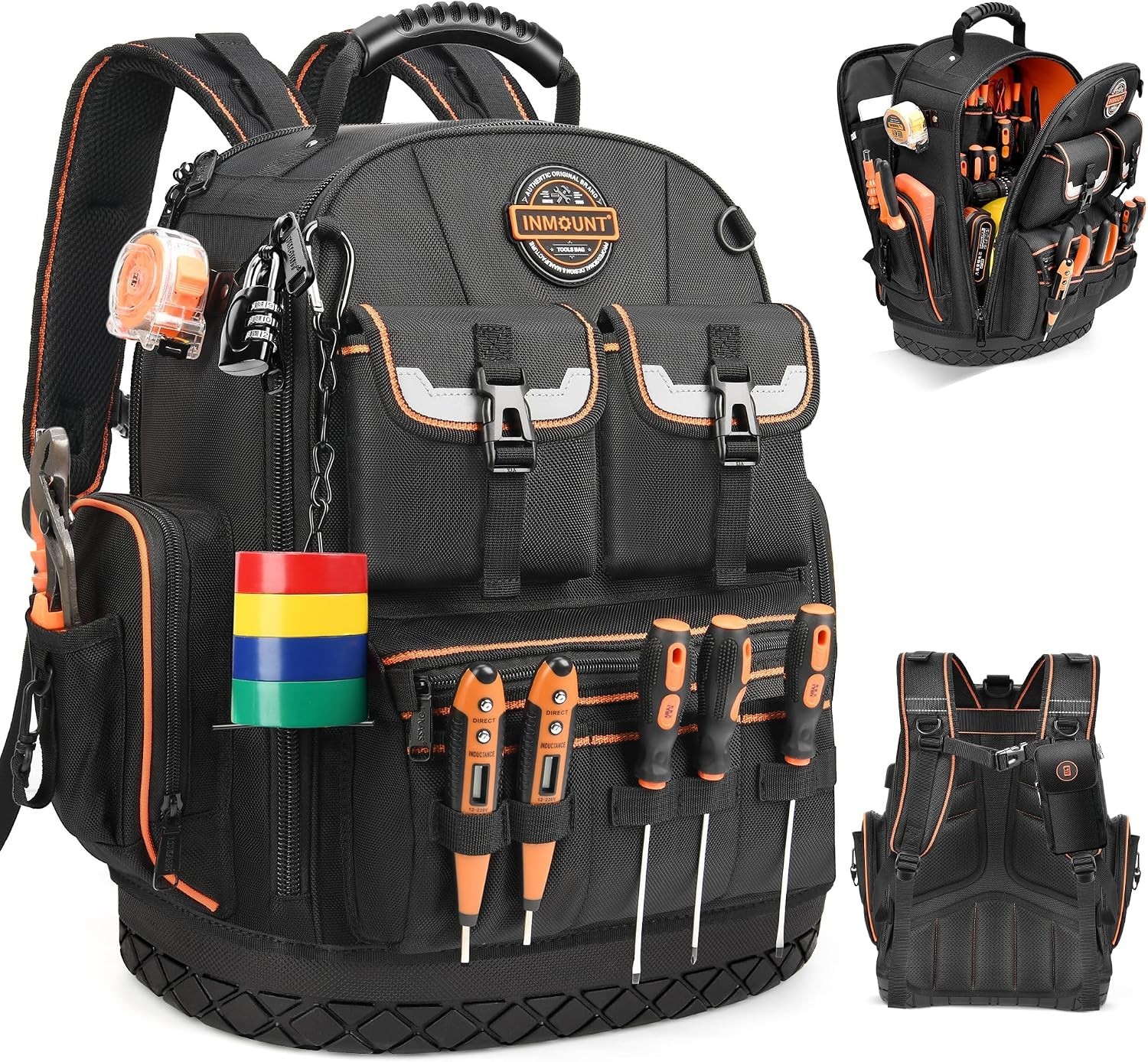 Tool Backpack Heavy Duty, Backpack Tool Bag organizer with 89 Pockets (Black)