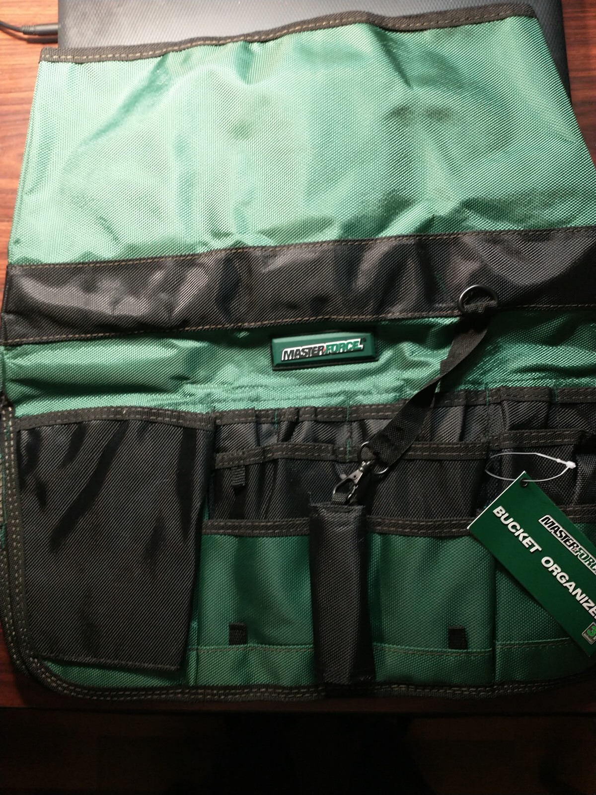 MASTER FORCE ~ 5 Gallon Bucket Tool Organizer ~ Heavy Duty Fabric ~ Dark Green