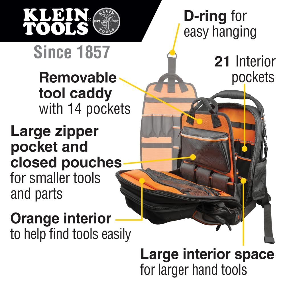 Klein Tools 55485 Tool Bag Backpack Durable Electrician Backpack with 48