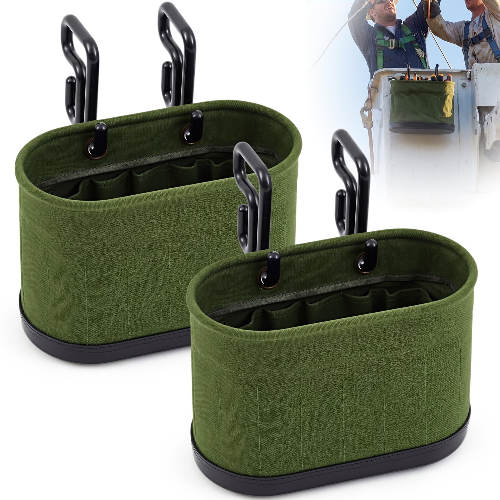 Vesici 2 Set Military Green Canvas Bucket Bag Including Hooks Aerial Oval Lin…