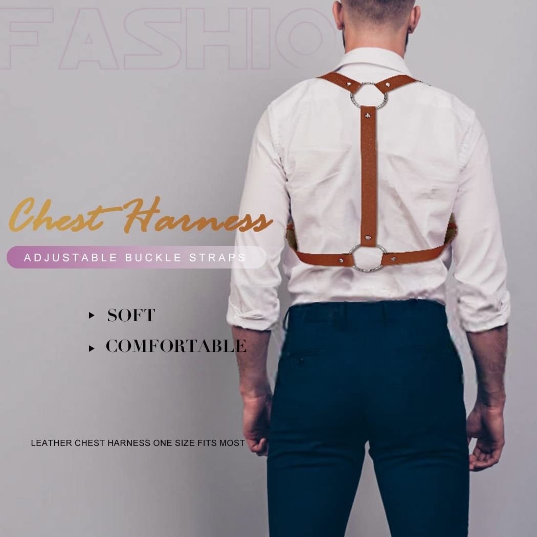 BODIY Men Leather Suspenders Belt Y-Back Shoulder Strap free size, Brown