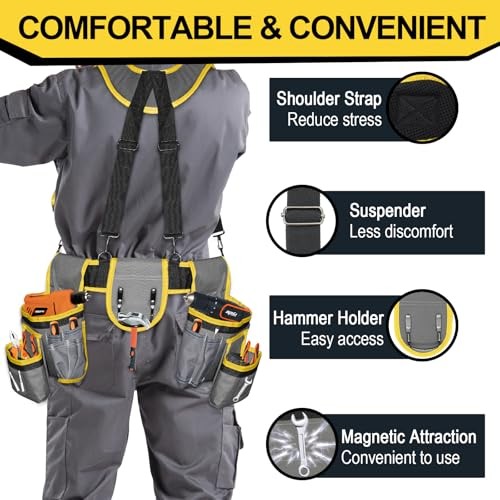 Tool Belts for Men with Magnetic Function, Large Yellow and Black