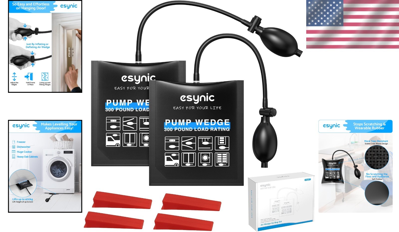 Pro 2 Pack Air Wedge Bags – Quick-Release 2.4″ Lift for Contractors & Homeowners