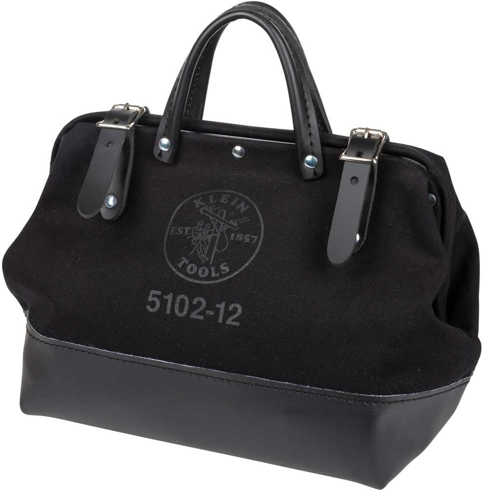 Klein Tools 510212BLK Heavy Duty Black Canvas Tool Bag, Tool Tote, Multi-Purpose