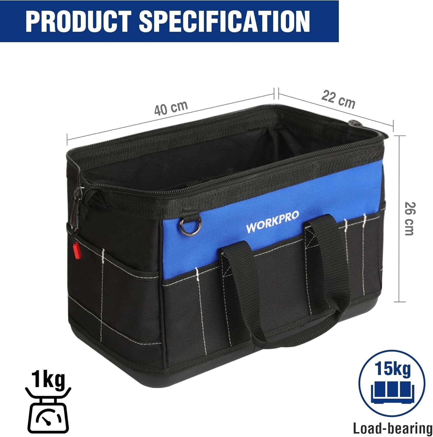 Durable 600D Polyester Tool Bag with Wide Mouth