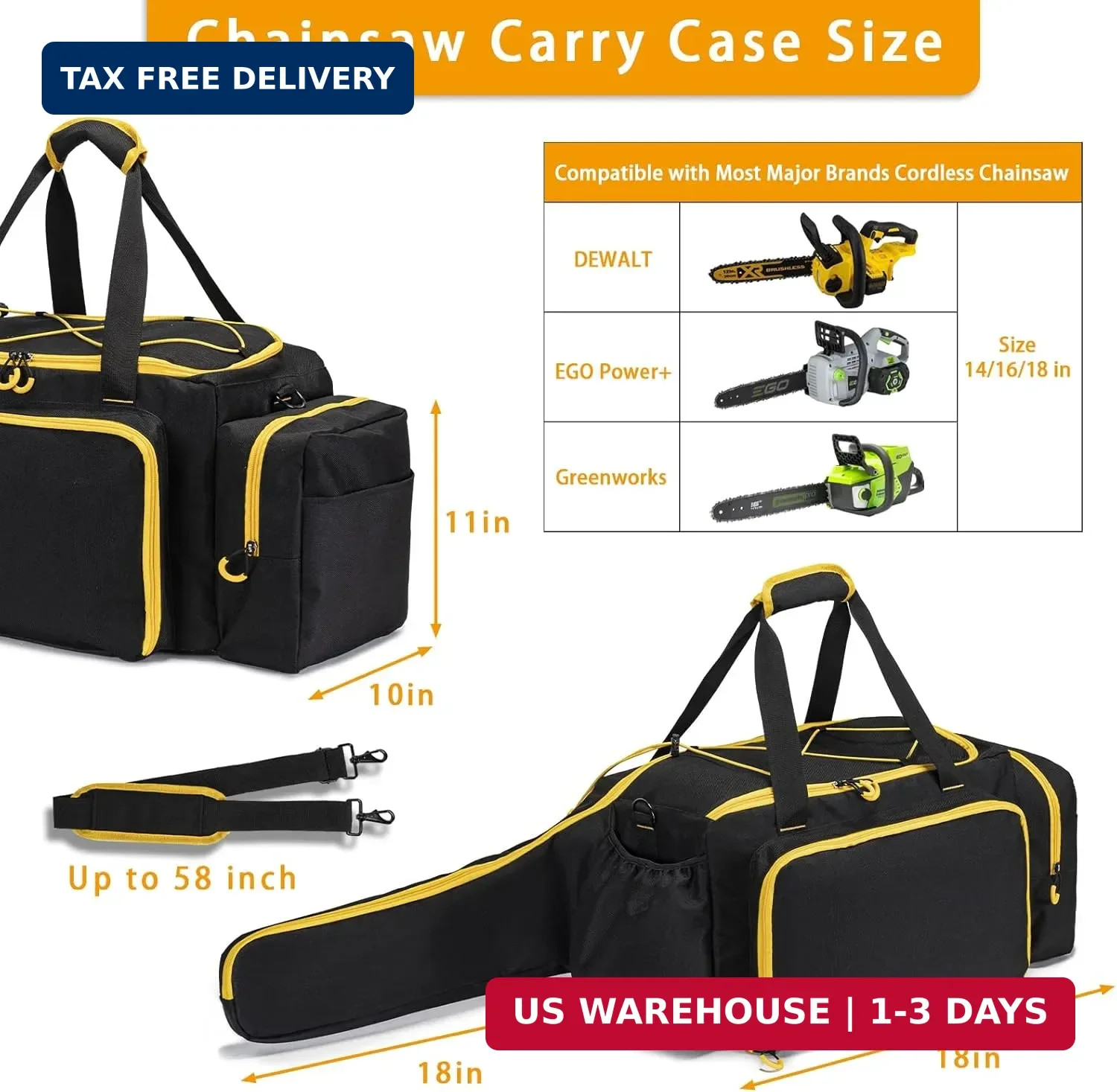Chainsaw Case, Durable Chainsaw Bag with Removable Spill-proof & Wipe-clean Tray