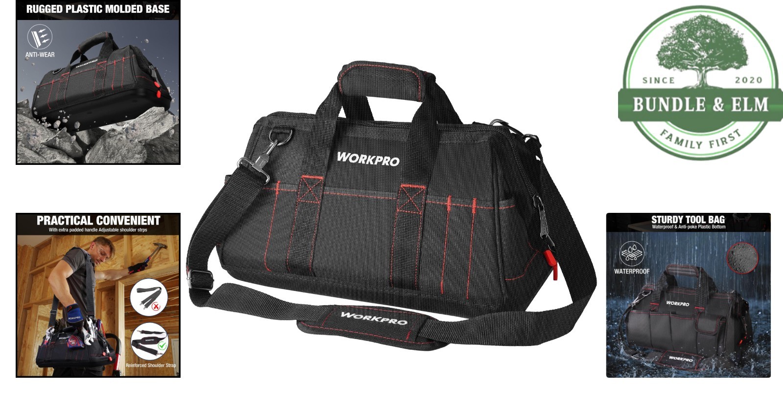 Durable Tool Bag with Multiple Compartments and Adjustable Shoulder Strap