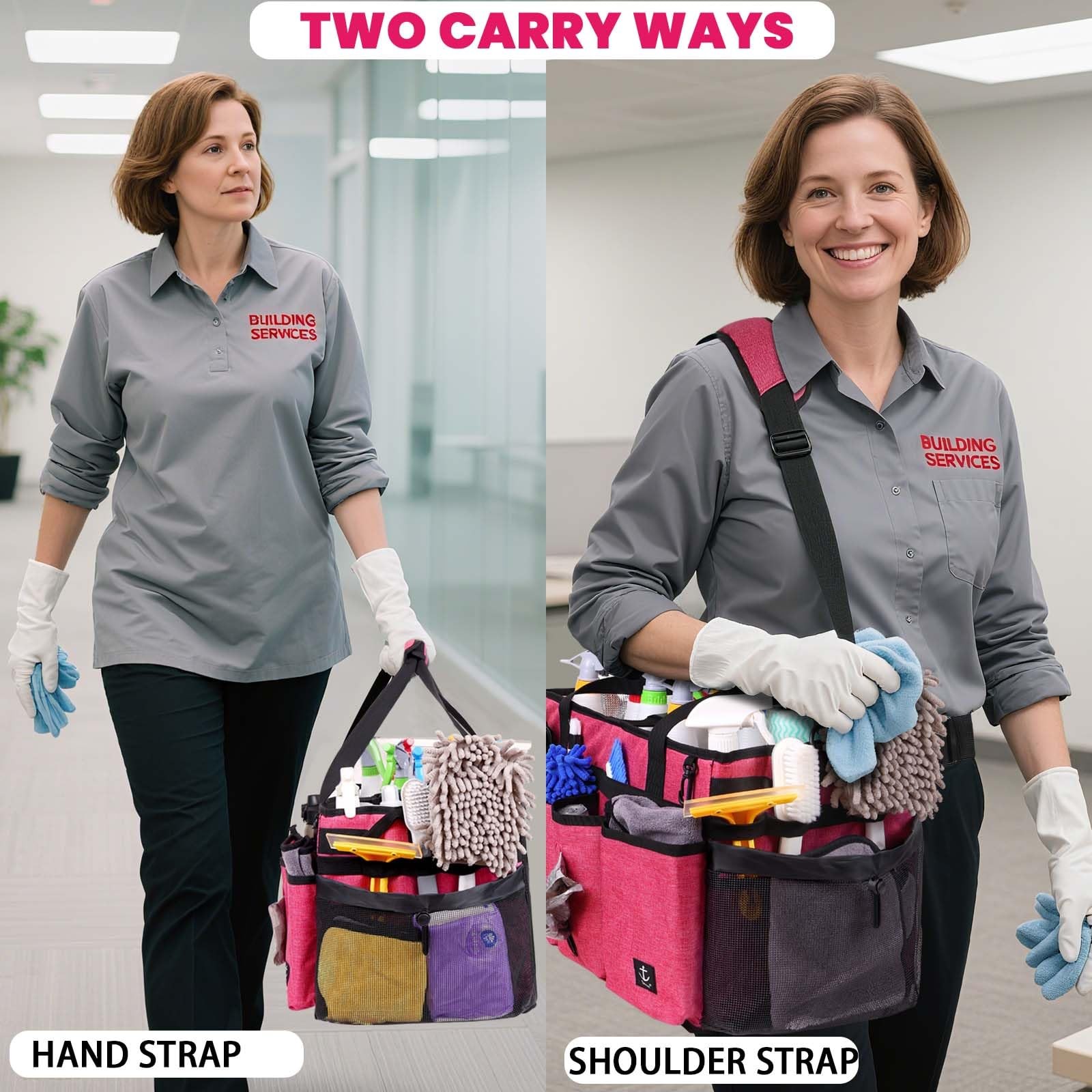 Timoxi Extra large Cleaning Caddy Bag Built-in 19” x 11” x 11”, Pink