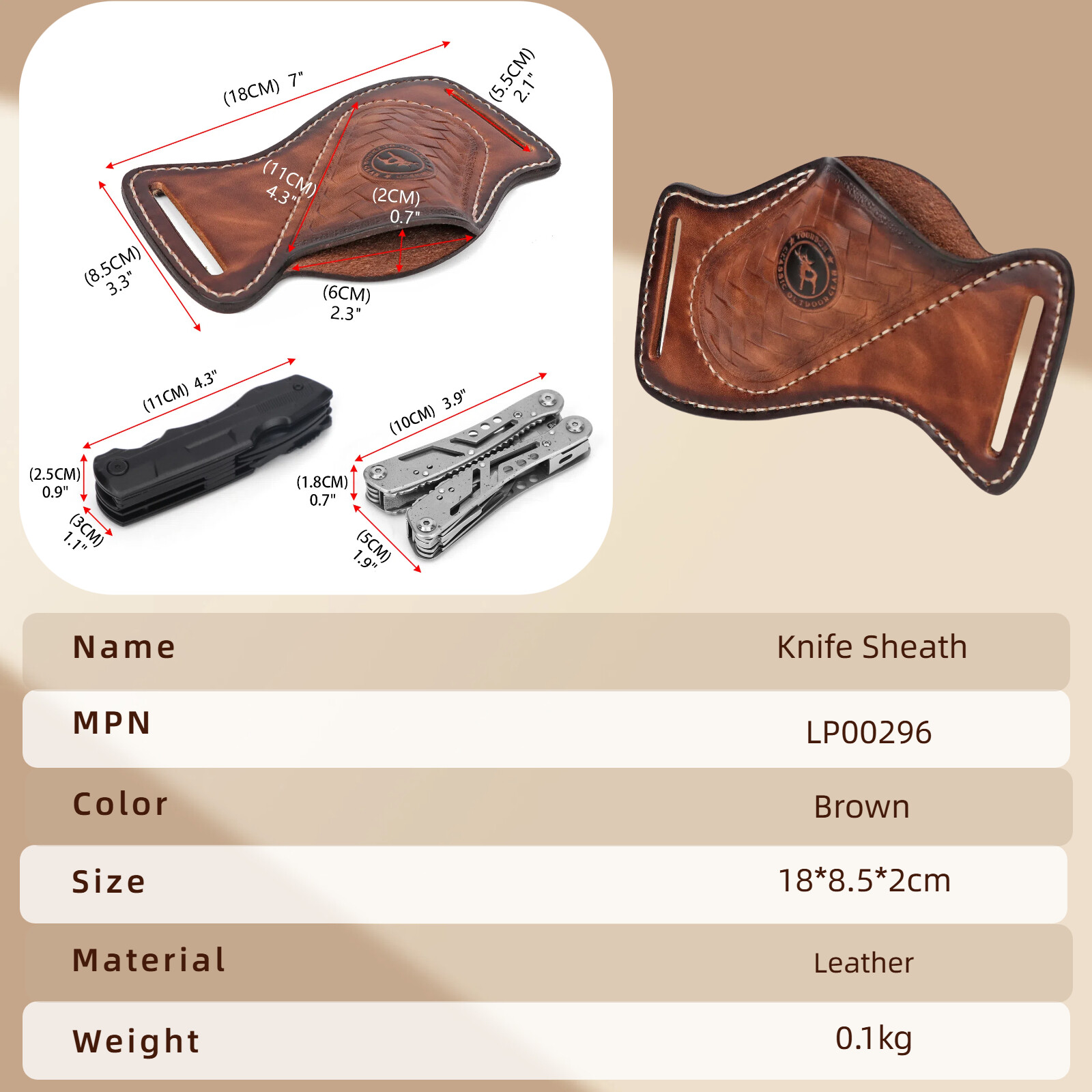 TOURBON Leather Sheath for Camping Knife – Belt Holster Pouch for EDC Pocket