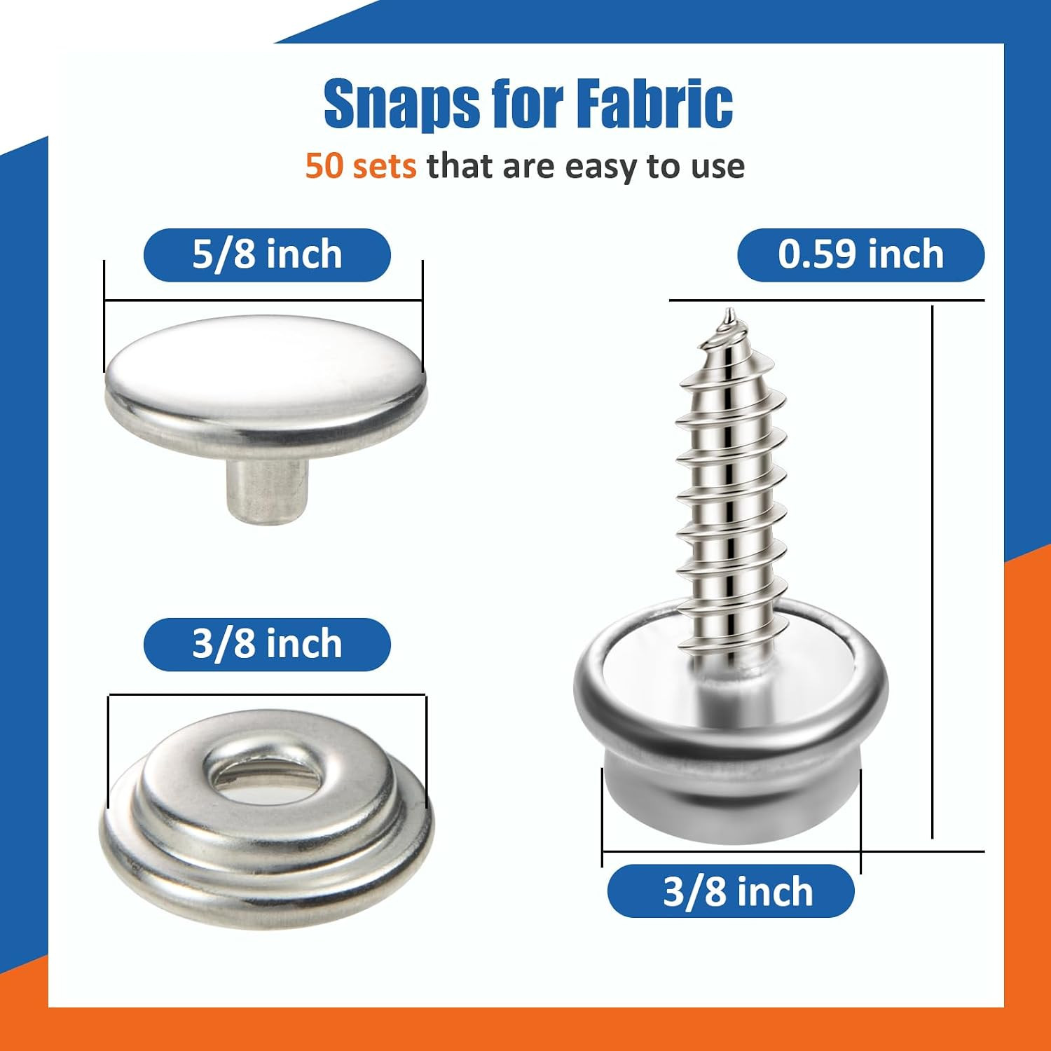 150 PCS Canvas Snap Fastener Tool Set, Marine-Grade 3/8″ Stainless Steel Snaps,