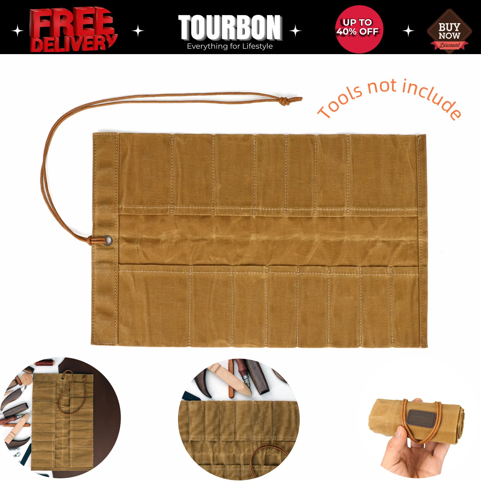Tourbon Canvas Roll Up Tool Carry Holder Carving Knife Organizer Storage Pouch