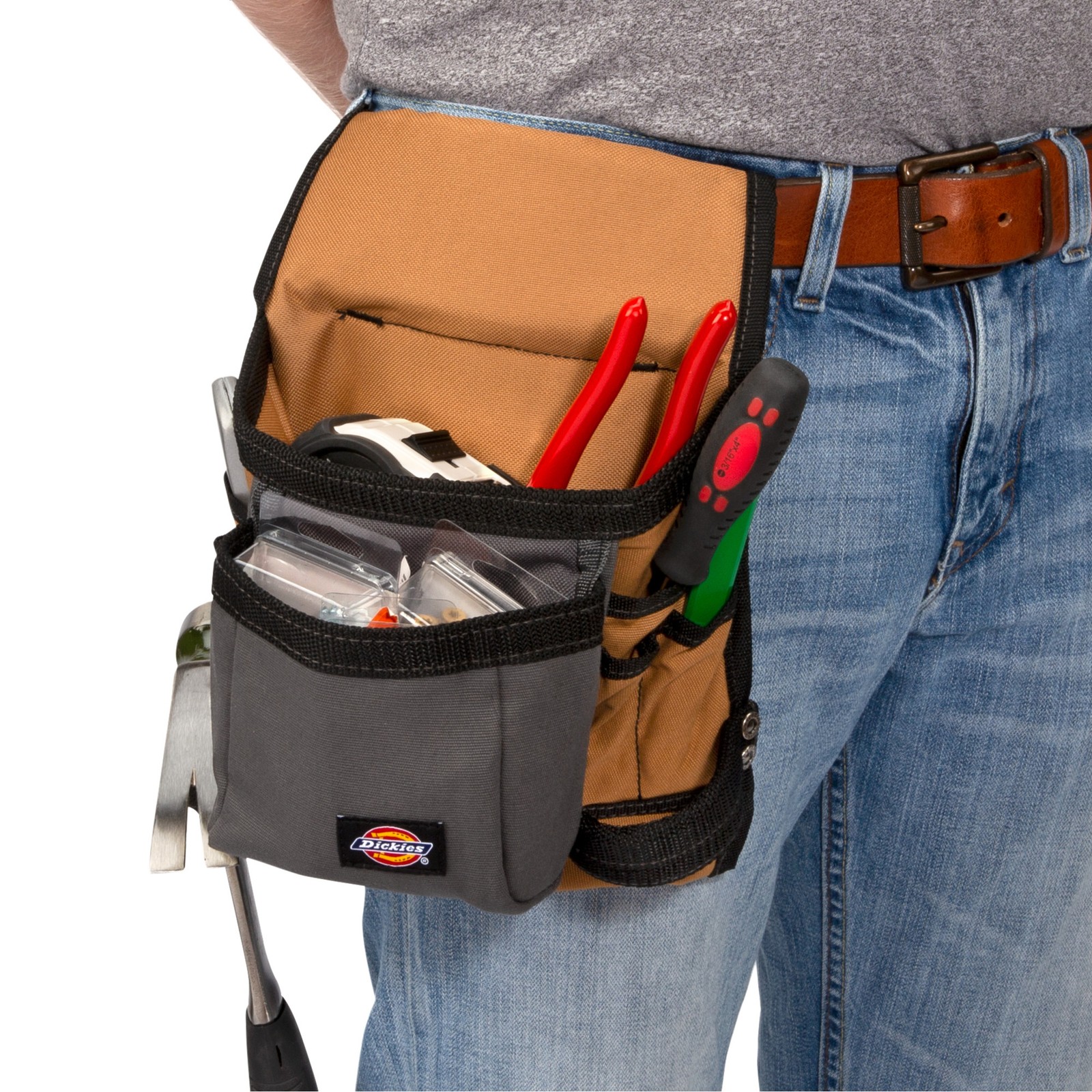 Tool Belt Pouch 8 Pocket Webbing Reinforced Gray Tan Dickies 57021