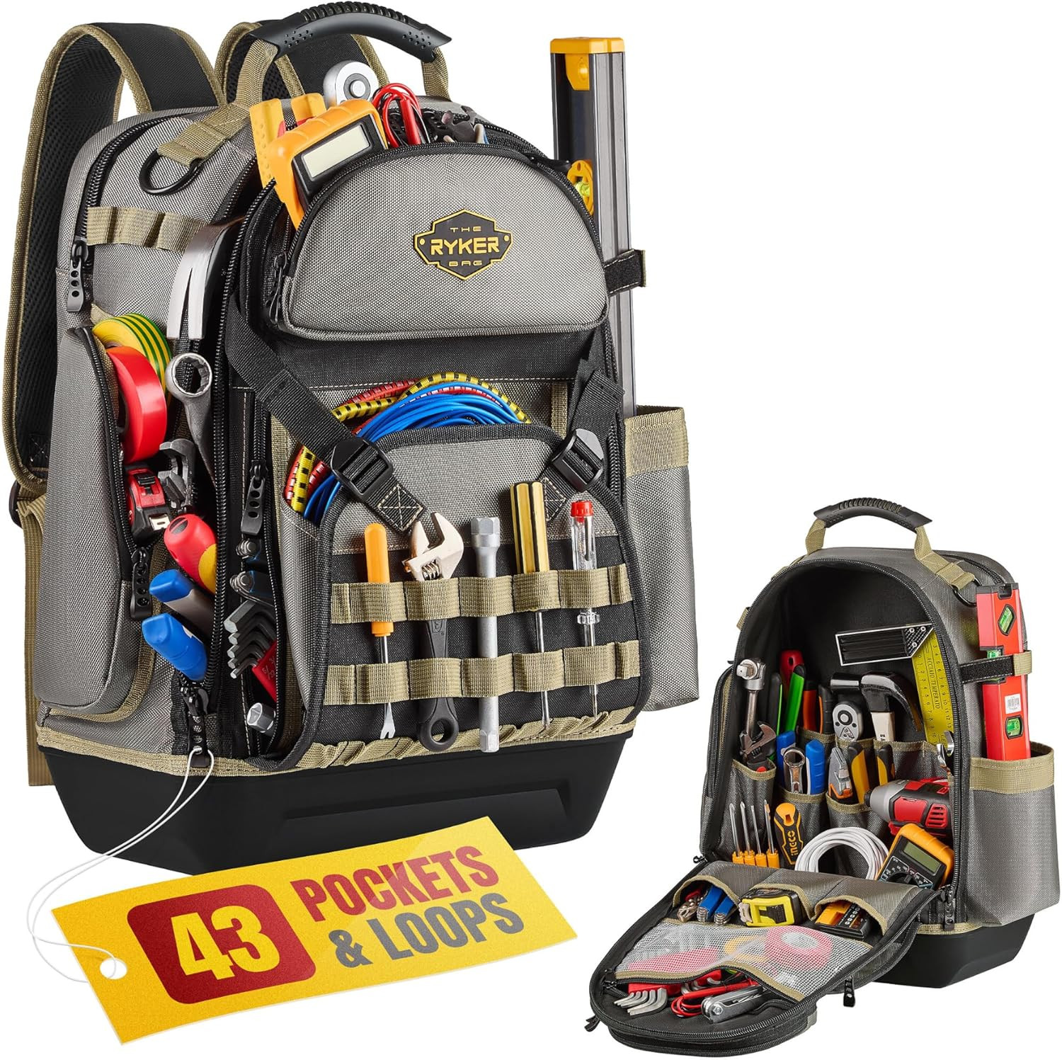 48-Pocket Heavy-Duty Tool Backpack – Water-Resistant Pro Organizer
