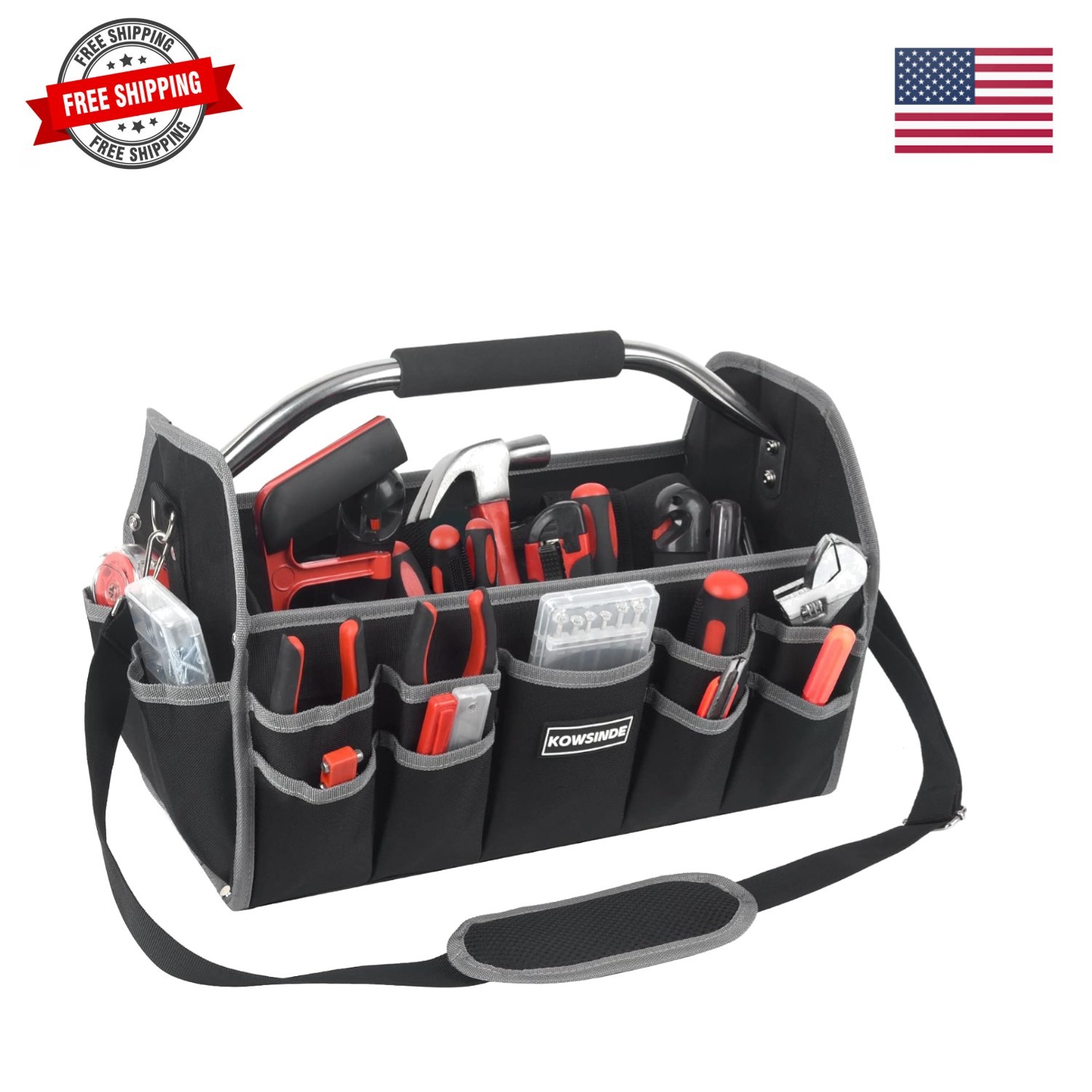 16 Inch Tool Bag, Electrician Tool Bag, Open Top Tool Bags, 26 Pockets Can Ho…