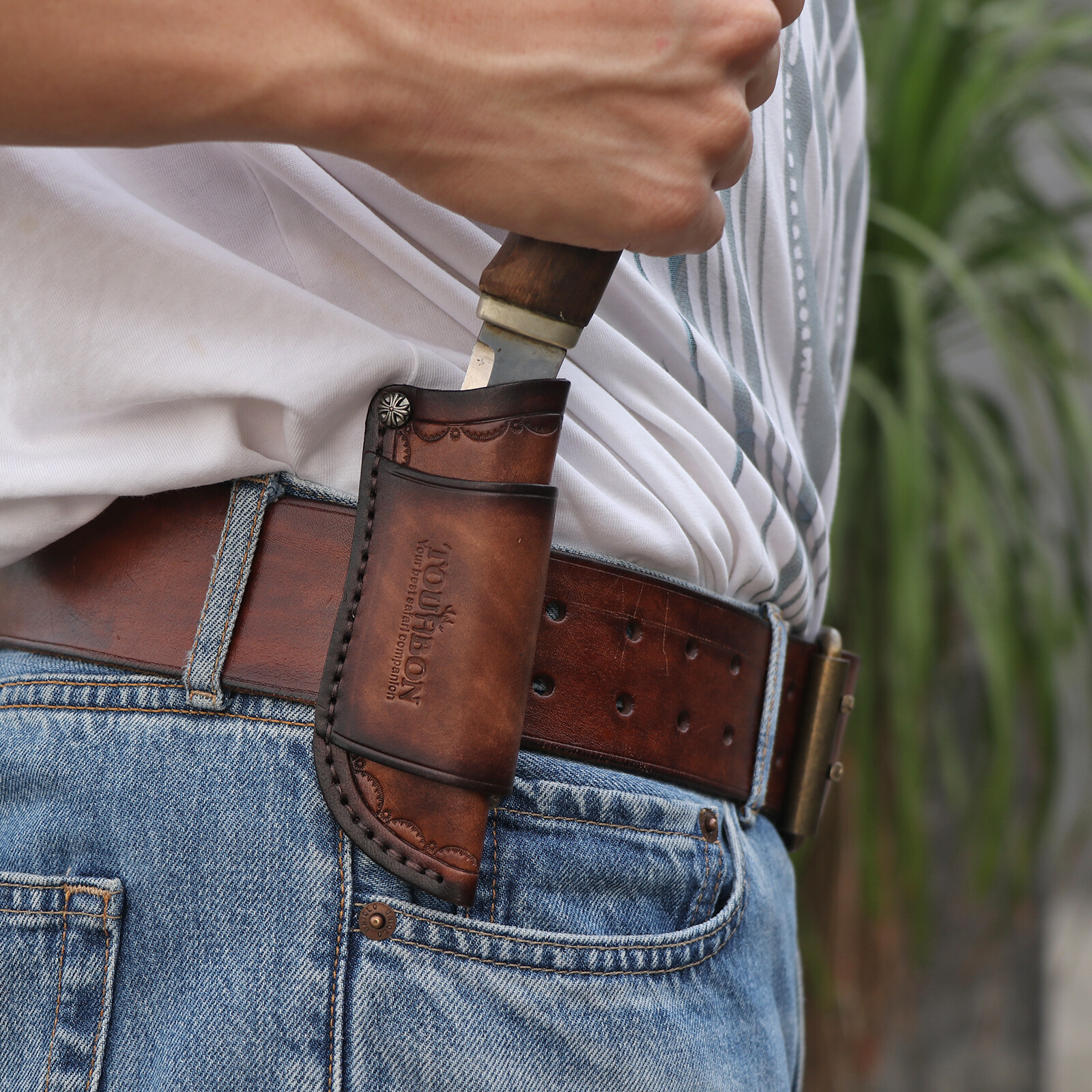 TOURBON Leather Knife Sheath Fixed Blade Case Belt Pouch Fit 4in Knives Camping