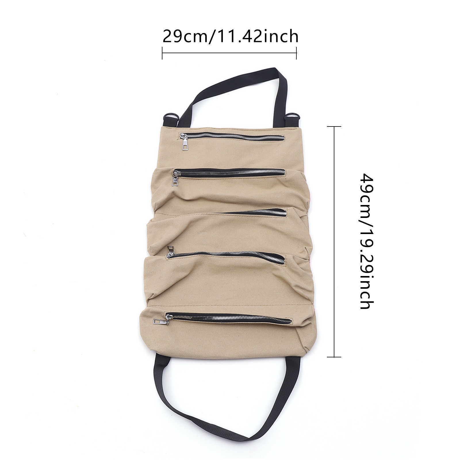 Scratch Resistant Roll Bag Heavy Duty Canvas Roll Up Tool Bag with 5 Pockets